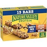 Nature Valley Protein Bars Variety Pack, Gluten Free Chewy Granola Snack Bars, 10g Protein, Peanut Butter Dark Chocolate, Salted Caramel Nut, Peanut Almond Dark Chocolate, 15 Count, 21.3 oz Box