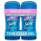 Secret Outlast Antiperspirant Deodorant for Women, 72hr Sweat & Odor Protection, PH Balancing Minerals, Pro-Hyaluronic Acid, Clear Gel, Completely Clean Scent, 2.6 oz (Pack of 2)