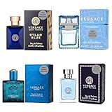 Versace Cologne for Men Set of 4 Mini Eros, Pour Homme, Dylan Blue, Eau Fraiche Perfume for Men Fragrance Sampler Set - Designer Mens Cologne Samples (4 Count, 0.17 oz)
