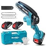 Seesii Mini Chainsaw Cordless 6-inch, Handheld Electric Power Chain Saw with 2 Batteries, for Tree Trimming Wood Cutting, Best Gifts for Dad, Husband