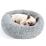 Hoewina Dog & Cat Bed for Indoor Cats, 20in Calming Donut Bed (Light Grey)