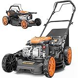 GasXcel 21" Self-Propelled Lawn Mower Gas, 170CC 4-in-1 Mulch/Rear Bag/Side Discharge/Rear Discharge, Foldable Gas Lawnmower with 7-Position Cutting Height, Lawn Mowers Gas Powered for Yard Garden
