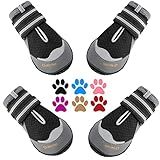 QUMY 4PCS Dog Boots for Large Dogs, Medium Dog Shoes & Paw Protectors for Hot Pavement, Summer Heat Protection, Mesh Breathable Nonslip Dog Booties for Hardfloors, Walking Running Hiking Black Size 6