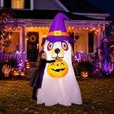 GOOSH 6.2 FT Halloween Inflatables Dog Outdoor Decorations Blow Up Yard Cute Puppy Ghost with Pumpkin with Built-in LEDs for Indoor Party Garden Lawn Holiday Decor