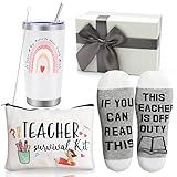Best Teacher Appreciation Gifts,20 OZ Insulated Tumbler for Women Teacher,Unique Gift Ideas from Students - Funny Socks Thank You Basket Box for New Teachers,Christmas Gifts for Teachers
