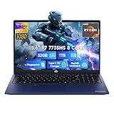 NIMO 15.6" IPS FHD Gaming-Laptop, AMD 8 Cores Ryzen 7 7735HS 32GB DDR5 RAM 1TB SSD (Beats i7-12650H, Up to 4.75GHz) Computer with Radeon 680M 100W Type-C Backlit Keyboard Fingerprint Unlock, Blue