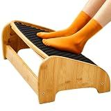 HUANUO Bamboo Under Desk Footrest with 4 Heights and Massage Texture