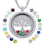 GOKING Family Tree of Life Birthstones Floating Locket Grandma Necklace