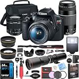 Canon EOS Rebel T7 DSLR Camera with EF 18-55mm and 75-300mm Double Zoom Kit Bundle with 500mm Preset Telephoto Lens, Camera Bag, 64GB Memory Card, Photography Pro Guidebook and Accessories (13 Items)
