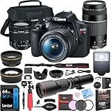 Canon EOS Rebel T7 DSLR Camera with EF 18-55mm and 75-300mm Double Zoom Kit Bundle with 500mm Preset Telephoto Lens, Camera Bag, 64GB Memory Card, Photography Pro Guidebook and Accessories (13 Items)