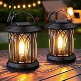 Hanging Solar Lanterns Outdoor Waterproof - 2 Pack Lanterns Decorative Outdoor Patio Decor with Clip Solar Lantern for Outside - Outdoor Lanterns for Patio Garden Waterproof Gifts for Women Mom Family