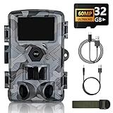LANTOOCAM Trail Camera, 60MP Hunting Camera with WiFi, 32GB TF Card, Night Vision, Motion Activated, IP66 Waterproof, 120°Wide-Angle for Deer Scouting or Home Security, APP Control, H.264 MP4 Video
