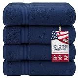 American Veteran Towel, 100% Cotton Turkish Bath Towels for Bathroom 4 Pack, 27x54 Extra Large Premium Soft Drying Bathroom Towels, Navy Blue