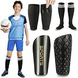Soccer Shin Guards Toddler and Kids - Shin Pads Set with Shin Sleeves and Long Soccer Socks for Age 3-5, 4-6, 5-7, 6-8, 8-10,10-16 Teens Boys and Girls - Lightweight Football Equipment (M, Black)