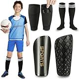 Soccer Shin Guards Toddler and Kids - Shin Pads Set with Shin Sleeves and Long Soccer Socks for Age 3-5, 4-6, 5-7, 6-8, 8-10,10-16 Teens Boys and Girls - Lightweight Football Equipment (M, Black)