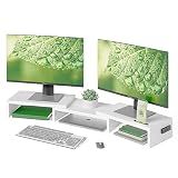 BONTEC Dual Monitor Stand Riser, Adjustable Length & Swivel Angle, White