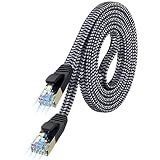 MORELECS Cat 7 Flat Ethernet Cable 6.6 ft, Nylon Braided STP Shielded, 10Gbps 600MHz, Low Latency RJ45 LAN Patch Cable for PS5, PS4, Xbox, PC, Smart TV, Router, Modem
