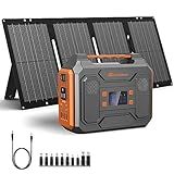 Portable Solar Generator, 300W Portable Power Station with Foldable 60W Solar Panel, 110V Pure Sine Wave 280Wh Lithium Battery Pack with USB DC AC Outlet for Home Use RV Van Outdoor Camping-Orange