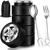Yungyan 3 Pcs Tyre Water Bottle Gift for Man Fathers Day Car Coffee Mug Gifts Stainless Steel Coffee Tea Mug with Tool Fork and Spoon for Fathers Day Car Lover Birthday Gift
