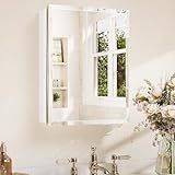 TETOTE 14 x 18 Medicine Cabinet with Tempered Beveled Mirror White Bathroom Mirror with Storage Aluminum Cabinet DTC Hinges, Stepless Adjustable Shelves, Recessed/Surface-Mounted