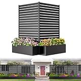 1 Panel No-Dig Metal Patio Privacy Fence Screen with Planter Box, 73.8" H × 45.3" W Air Conditioner Fence Enclosure, Rustproof Outdoor AC Fence Cover for Trash Cans, Pool Equipment & Garden Decor