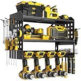 SPACECARE Power Tool Organizer, Drill Holder Wall Mount with 2 Side Pegboards with Hooks, 3 Layer Garage Organization Heavy Duty Tool Organizers Utility Rack for 4 Drill Holders Black