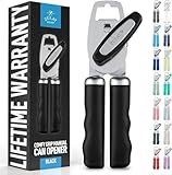 Zulay Kitchen Heavy Duty Stainless Steel Can Opener Manual with Bottle Opener - Rust Proof Manual Can Opener With Turn Knob & Comfy Soft Grip Handles - Black