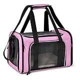 Henkelion Pet Carrier for Small Medium Cats Dogs Puppies up to 15 Lbs, TSA Airline Approved, Soft Sided, Collapsible Travel - Pink