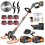WeGofly 13-Inch String Trimmer Cordless,(2 x 21V 5.0Ah Batteries & Charger), Trimmer/Edger/Lawn Mower/Brush Cutter 4-in-1, Electric Weed Wacker with Auto Rope Spool Feed, 3 Cutting Methods/WEG21T