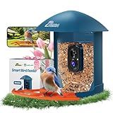 Smart Bird Feeder with Camera, Birdwatching Camera with Lifetime Free AI Identify Bird Species & Solar Panel, Auto Video Capture & Instant Notifications, Ideal Gifts for Lover, Deep Blue