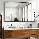 HARRITPURE 48"x30" Framed Bathroom Mirror for Wall Rectangle Mirror Aluminum Alloy Frame Wall-Mounted for Farmhouse Entryway Bedroom Living Room Black