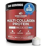 Wholesome Wellness Premium Multi Collagen Peptides Protein Powder for Women and Men, 5 Types of Hydrolyzed Collagen, Grass-Fed, Non-GMO & Unflavored, Pure Protein for Youthful Skin & Joint Recovery