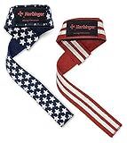 Harbinger 21.5" Padded Cotton Weight Lifting Straps with NeoTek Cushioned Wrist (Pair), Flag