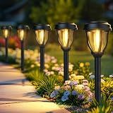 DERAYSION 12 Pack Solar Lights Outdoor, Solar Pathway Lights Auto On/Off Waterproof Garden Landscape Lighting for Path, Yard, Walkway, Driveway Decor
