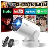 [Built-in Apps & 2026 Upgraded] Mini Projector with WiFi 6 and Bluetooth 5.4 Support 4K 1080P Auto Keystone 180° Rotatable Projector Portable Compatibile with HDMI/TV Stick/Memory Stick/Laptop, White