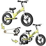 VTZII Balance Bike 2 in 1 with Pedals Brake Training Wheels Kickstand Pneumatic tyre,for Kids 2-7 Years Old,Kids Bike 12 14 16 inch (12 inch, Green)