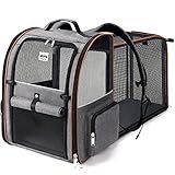 Lekebobor Cat Carrier Backpack, Expandable Pet Carrier with Sun Shade & Full Front Opening, Breathable Mesh Backpack for Small Dogs & Medium Cats Up to 18 Lbs, Foldable for Hiking, Camping (Grey)