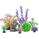 Ameliade Aquarium Artificial Plastic Plants Decorations and Rock Cave Decor Set Goldfish Betta Fish Tank Accessories Small Large Fish Bowl Ornaments