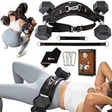 Hip Thrust Belt for Weights, Dumbbells & Kettlebells – Heavy Duty Glute Workout Equipment for Plates up to 300 lbs, with bonus straps for Dips & Squat Belt for Home & Gym