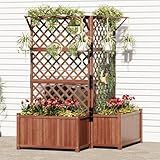 AMERLIFE 2 Pack Raised Garden Bed with Trellis for Vegetables, Climbing Plants, Durable Natural Wood Planter Box with Drainage Holes, Privacy Planter for Outdoor Yard & Patio, Easy Assembly