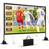 150inch Projector Screen with Stand: Portable Projector Screen Outdoor Indoor Front/Rear16:9 4K HD with Carry Bag Sandbag- Movie Screen for Backyard Moive Night, Camping, Theater