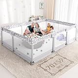 Large Baby Playpen for Babies and Toddlers - 70x59in Giant Play Pen for Babies 6-12 Months Big Play Yard for Toddlers 1-3 Play Pens for Toddler Indoors Playyard Fence Pin Corrales para Bebes Grey-s