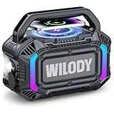 Wilody Speakers Bluetooth Wireless, 100W Loud Outdoor Speaker with Bass, IPX7 Waterproof Floatable, 20H Playtime, Wireless Charge, TWS, RGB Light, Portable Speaker for Work, Garage, Outdoor (Black)