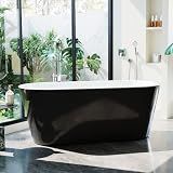 67'' Acrylic Freestanding Bathtub, Extra-Deep Soaking Free Standing Tub for Luxurious Bathing Experience, with Chrome Drain, for Main Bathroom, Black & White