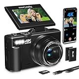4K Digital Camera for Photography with 3" 180°Flip Screen,64MP Vlogging Camera for YouTube, HD WiFi Compact Camera with Flash, 18X Digital Zoom, 32GB TF Card & 2 Batteries(Black)