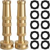 Hourleey Adjustable Twist Hose Nozzle, 4" Heavy-Duty Brass Hose Nozzle with 10 Garden Hose Rubber Washers, 2 Pack
