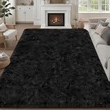Luxturiy 8x10 Area Rug Living Room Bedroom: Fluffy Plush Shag Carpet Black