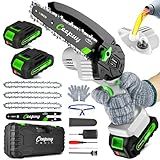 CEEPUY Mini Chainsaw Cordless,6 Inch Portable Electric Chain Saw w/Automatic Oiler/Battery Powered Small Handheld Saw w/Security Lock Trees Branches Trimming,Wood Cutting, 2 Batteries 3 Chains 2025
