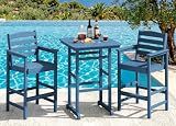 SERWALL 3 Pcs HDPE Bar Height Adirondack Chairs and Bar Table Set, Blue