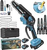 TEEANEES Mini Chainsaw Cordless 8 Inch,Portable Electric Chain Saw with 2 4000mAh Battery 8 Chains, Auto Oiler, Battery Powered Small Handheld Saw for Wood Cutting, Tree Trimming, Garden(Blue)